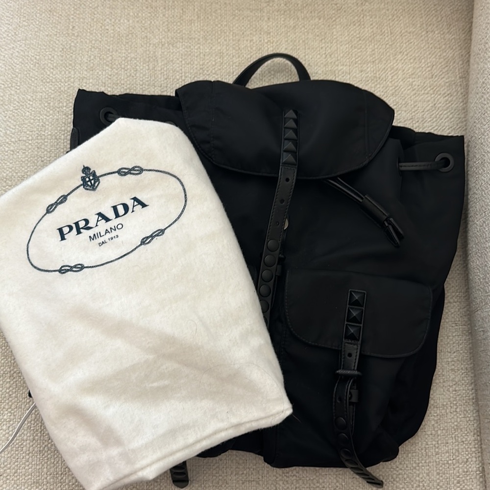 Prada Nylon Studded Vella Monochrome Backpack - Picture 10 of 15
